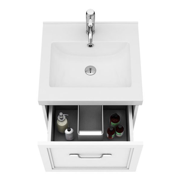 Trafalgar Wall Hung Vanity   Matt White   500mm 1 Drawer with Chrome Handle - Image 3