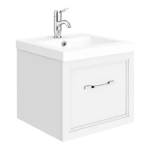 Trafalgar Wall Hung Vanity   Matt White   500mm 1 Drawer with Chrome Handle