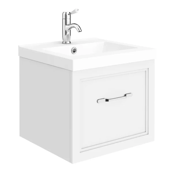 Trafalgar Wall Hung Vanity   Matt White   500mm 1 Drawer with Chrome Handle