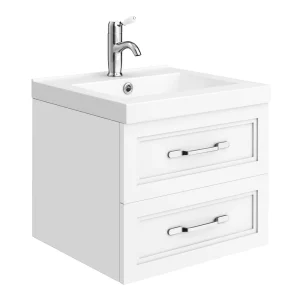 Trafalgar Wall Hung Vanity   Matt White   500mm 2 Drawer with Chrome Handles