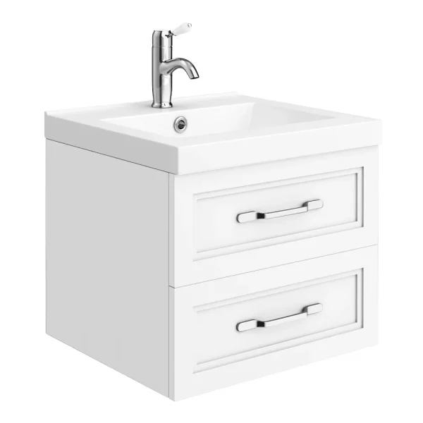 Trafalgar Wall Hung Vanity   Matt White   500mm 2 Drawer with Chrome Handles