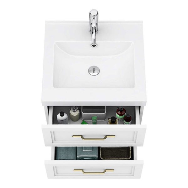 Trafalgar Wall Hung Vanity   Matt White   500mm 2 Drawer with Brushed Brass Handles - Image 2