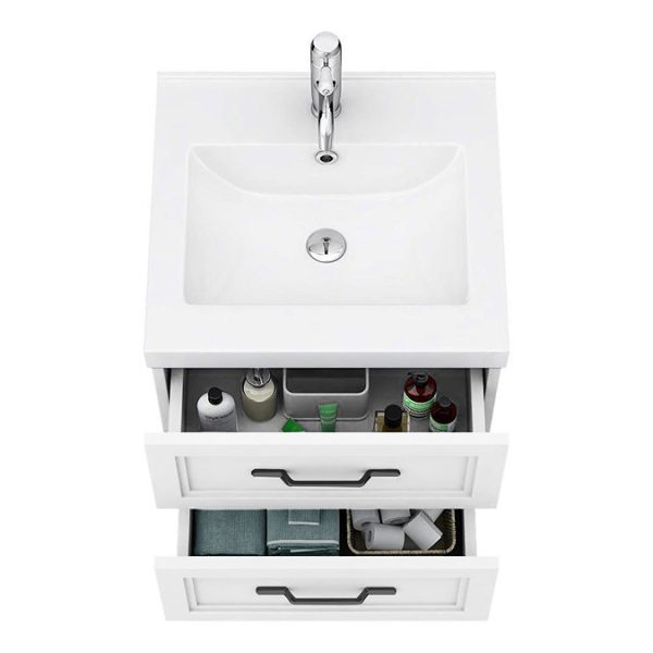 Trafalgar Wall Hung Vanity   Matt White   500mm 2 Drawer with Matt Black Handles - Image 2
