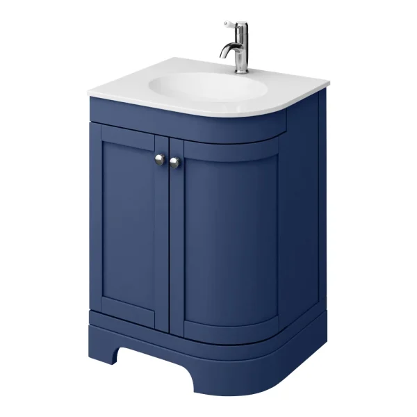 Period Bathroom Co. 610mm LH Offset Vanity Unit with White Stone Resin Basin   Cobalt Blue