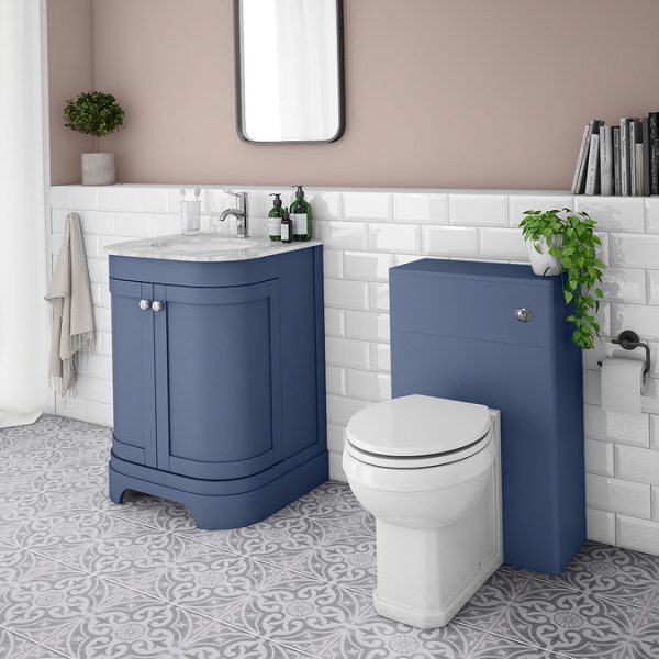 Period Bathroom Co. 620mm Curved Vanity Unit with White Marble Basin Top   Cobalt Blue - Image 3