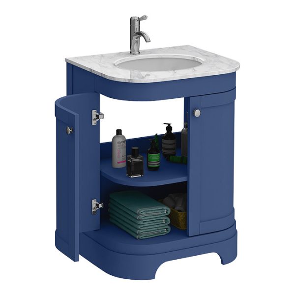 Period Bathroom Co. 620mm Curved Vanity Unit with White Marble Basin Top   Cobalt Blue - Image 2