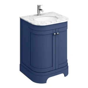 Period Bathroom Co. 620mm Curved Vanity Unit with White Marble Basin Top   Cobalt Blue