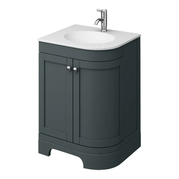 Period Bathroom Co. 610mm LH Offset Vanity Unit with White Stone Resin Basin   Dark Grey