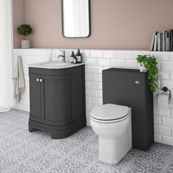 Period Bathroom Co. 620mm Curved Vanity Unit with Marble Basin Top   Dark Grey - Image 3
