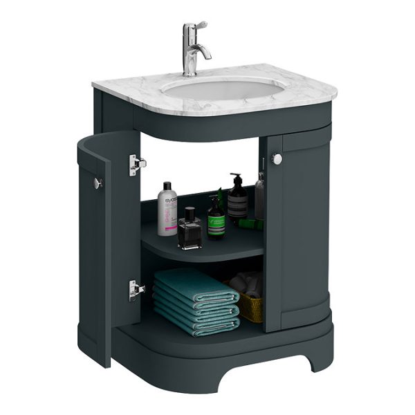 Period Bathroom Co. 620mm Curved Vanity Unit with Marble Basin Top   Dark Grey - Image 2