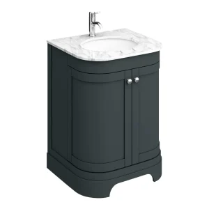 Period Bathroom Co. 620mm Curved Vanity Unit with Marble Basin Top   Dark Grey