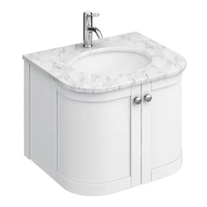 Period Bathroom Co. 620mm Curved Wall Hung Vanity with White Marble Basin Top   White