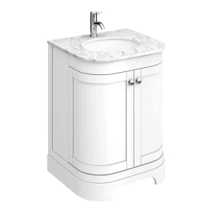 Period Bathroom Co. 620mm Curved Vanity Unit with White Marble Basin Top   White