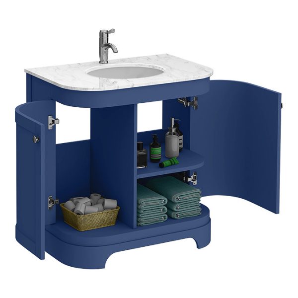 Period Bathroom Co. 820mm Curved Vanity Unit with White Marble Basin Top   Cobalt Blue - Image 2