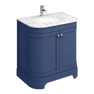Period Bathroom Co. 820mm Curved Vanity Unit with White Marble Basin Top   Cobalt Blue