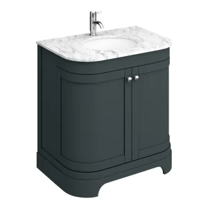 Period Bathroom Co. 820mm Curved Vanity Unit with White Marble Basin Top   Dark Grey