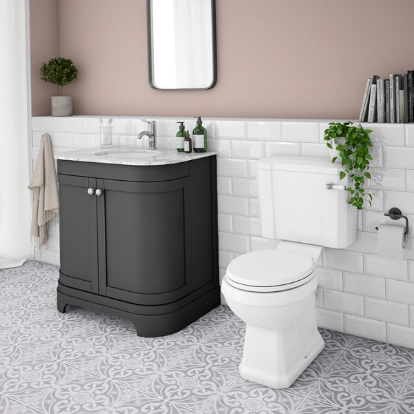 Period Bathroom Co. 820mm Curved Vanity Unit with White Marble Basin Top   Dark Grey - Image 3