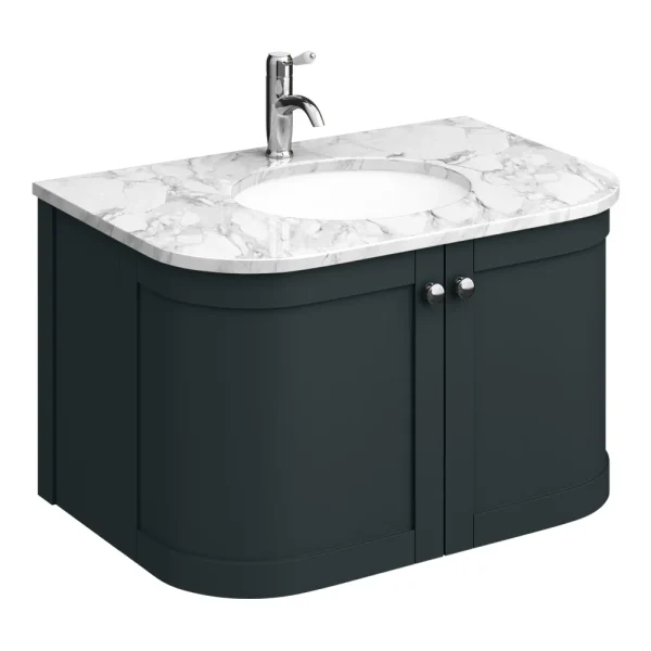Period Bathroom Co. 820mm Curved Wall Hung Vanity with White Marble Basin Top   Dark Grey
