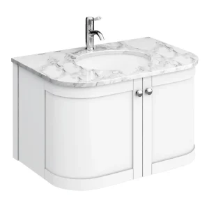 Period Bathroom Co. 820mm Curved Wall Hung Vanity with White Marble Basin Top   White