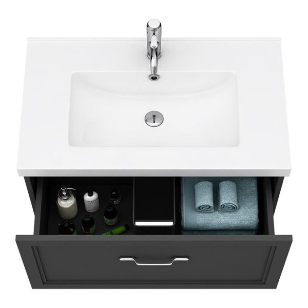 Trafalgar Wall Hung Vanity   Matt Black   800mm 1 Drawer with Chrome Handle - Image 3
