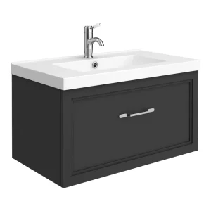 Trafalgar Wall Hung Vanity   Matt Black   800mm 1 Drawer with Chrome Handle