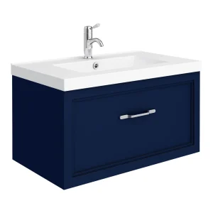 Trafalgar Wall Hung Vanity   Matt Blue   800mm 1 Drawer with Chrome Handle