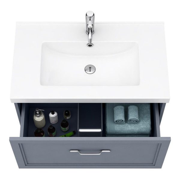 Trafalgar Wall Hung Vanity   Matt Grey   800mm 1 Drawer with Chrome Handle - Image 3