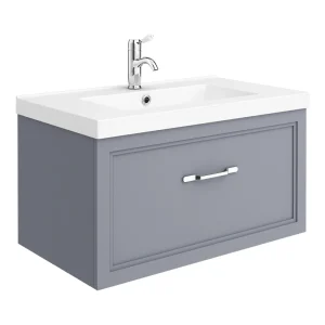 Trafalgar Wall Hung Vanity   Matt Grey   800mm 1 Drawer with Chrome Handle