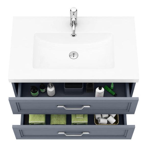 Trafalgar Wall Hung Vanity   Matt Grey   800mm 2 Drawer with Chrome Handles - Image 3