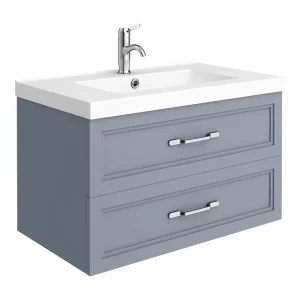 Trafalgar Wall Hung Vanity   Matt Grey   800mm 2 Drawer with Chrome Handles