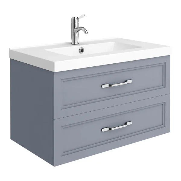 Trafalgar Wall Hung Vanity   Matt Grey   800mm 2 Drawer with Chrome Handles