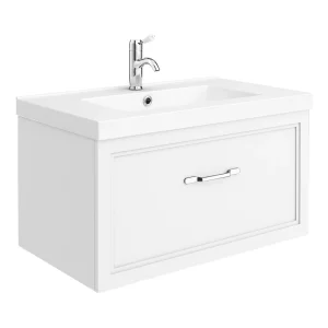Trafalgar Wall Hung Vanity   Matt White   800mm 1 Drawer with Chrome Handle