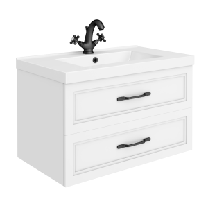 Trafalgar Wall Hung Vanity   Matt White   800mm 2 Drawer with Matt Black Handles