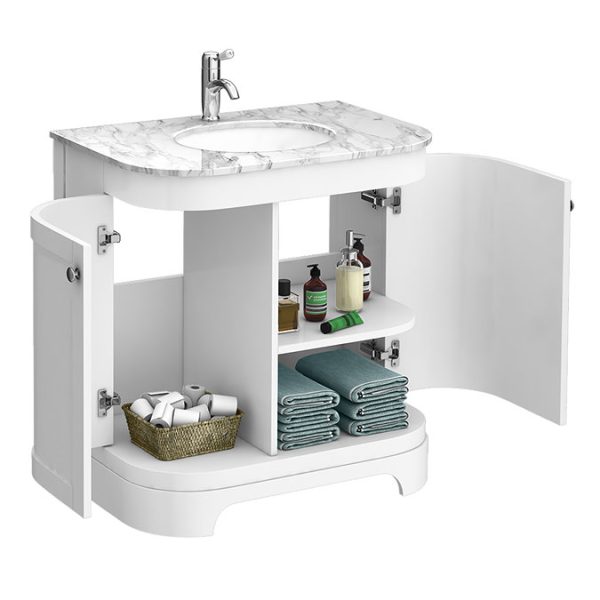 Period Bathroom Co. 820mm Curved Vanity Unit with White Marble Basin Top   White - Image 2
