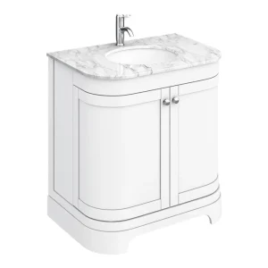 Period Bathroom Co. 820mm Curved Vanity Unit with White Marble Basin Top   White
