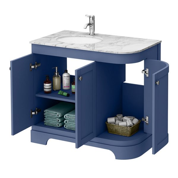Period Bathroom Co. 920mm LH Offset Vanity Unit with White Marble Basin Top   Cobalt Blue - Image 2