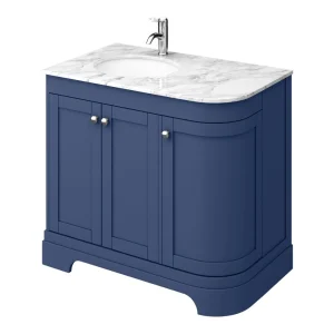 Period Bathroom Co. 920mm LH Offset Vanity Unit with White Marble Basin Top   Cobalt Blue