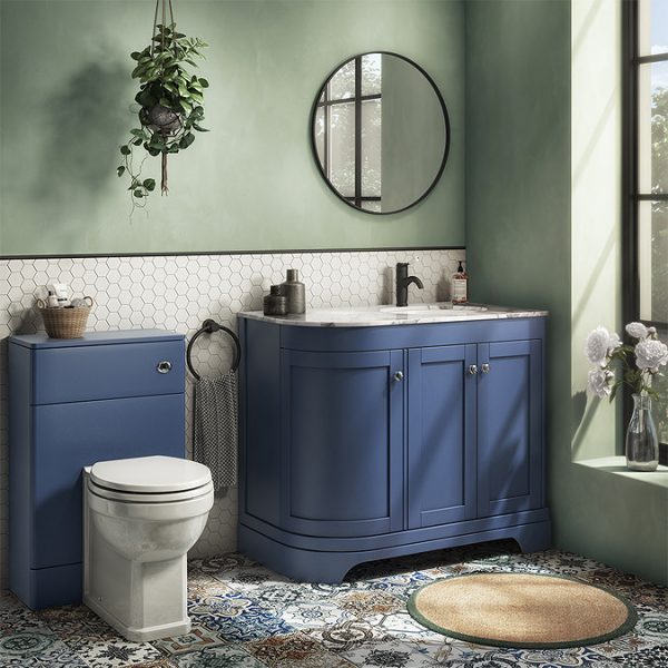 Period Bathroom Co. 920mm RH Offset Vanity Unit with White Marble Basin Top   Cobalt Blue - Image 3