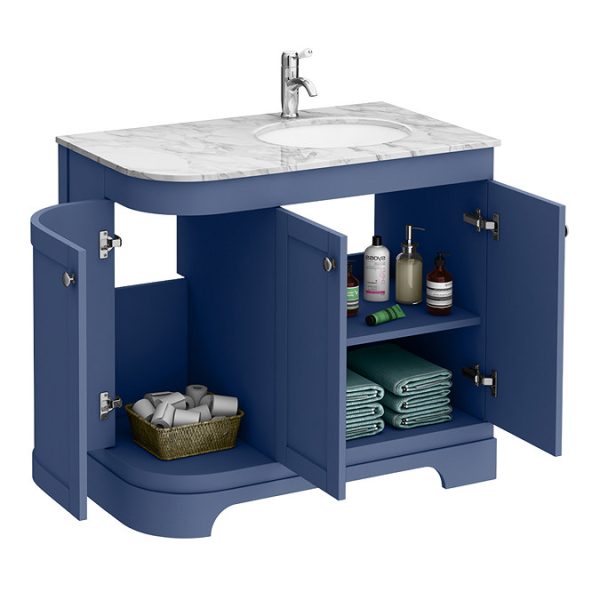 Period Bathroom Co. 920mm RH Offset Vanity Unit with White Marble Basin Top   Cobalt Blue - Image 2