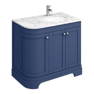 Period Bathroom Co. 920mm RH Offset Vanity Unit with White Marble Basin Top   Cobalt Blue
