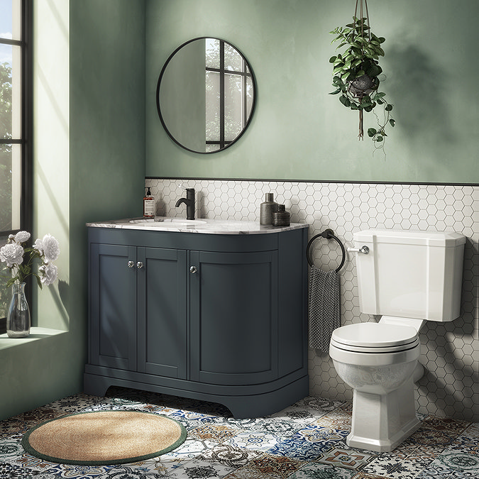 Period Bathroom Co. 920mm LH Offset Vanity Unit with White Marble Basin Top Dark Grey - Image 3