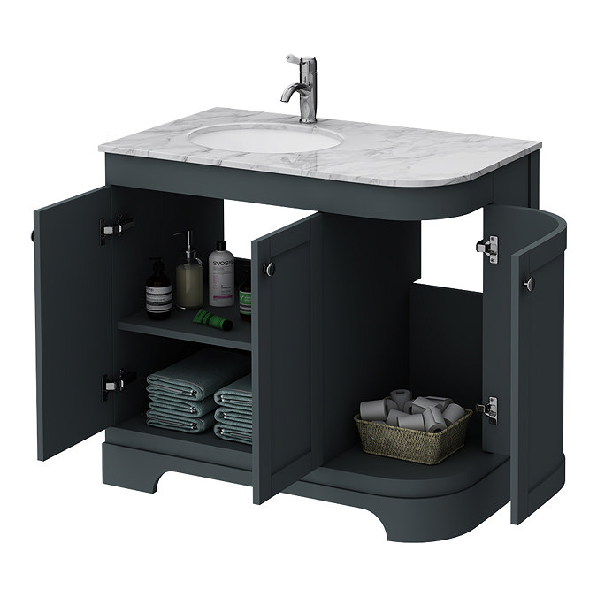 Period Bathroom Co. 920mm LH Offset Vanity Unit with White Marble Basin Top Dark Grey - Image 2