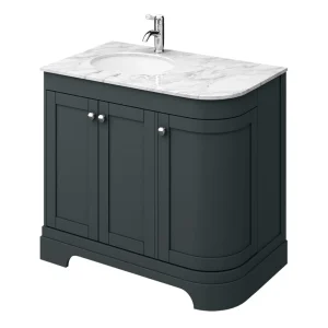 Period Bathroom Co. 920mm LH Offset Vanity Unit with White Marble Basin Top   Dark Grey