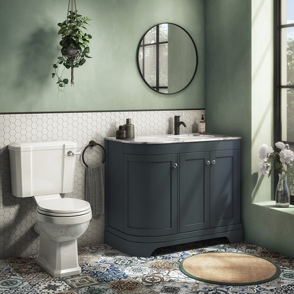 Period Bathroom Co. 920mm RH Offset Vanity Unit with White Marble Basin Top   Dark Grey - Image 3