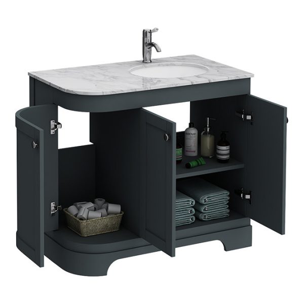 Period Bathroom Co. 920mm RH Offset Vanity Unit with White Marble Basin Top   Dark Grey - Image 2