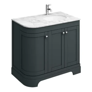 Period Bathroom Co. 920mm RH Offset Vanity Unit with White Marble Basin Top   Dark Grey