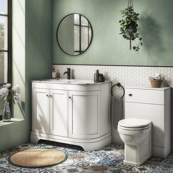Period Bathroom Co. 920mm LH Offset Vanity Unit with White Marble Basin Top   White - Image 3