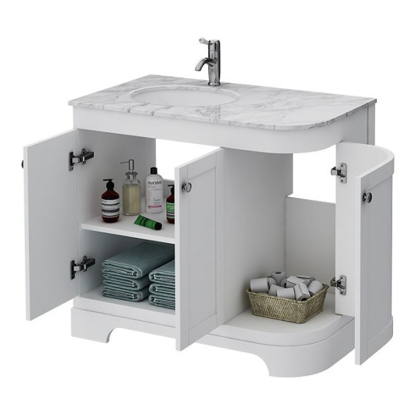 Period Bathroom Co. 920mm LH Offset Vanity Unit with White Marble Basin Top   White - Image 2