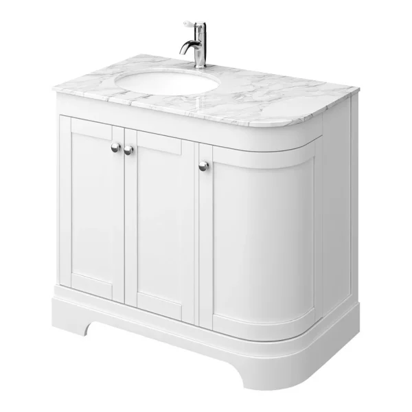 Period Bathroom Co. 920mm LH Offset Vanity Unit with White Marble Basin Top   White
