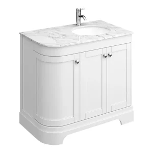 Period Bathroom Co. 920mm RH Offset Vanity Unit with White Marble Basin Top   White